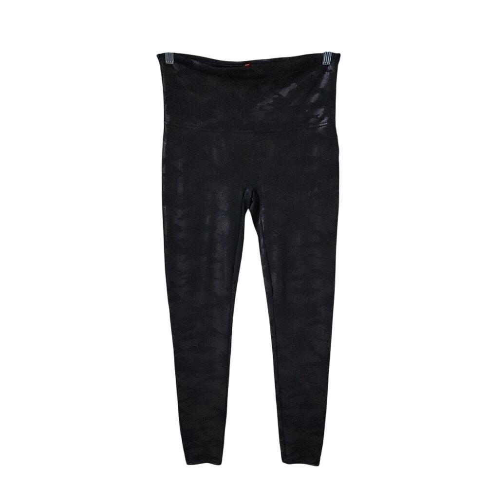Spanx Faux Leather Matte Black Camo Leggings Womens Size XL